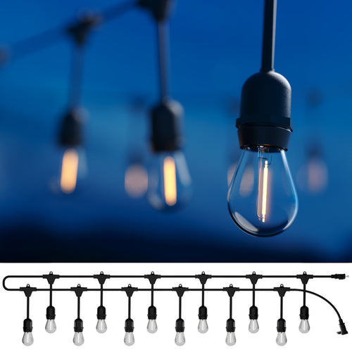 Sunco 24ft Outdoor String Lights, 12 LED Filament Bulbs, Suspended Standard Sockets, 900 Lumens 2200K