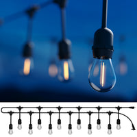 24ft Outdoor String Lights, 12 LED Filament Bulbs, Suspended Standard Sockets, 900 Lumens