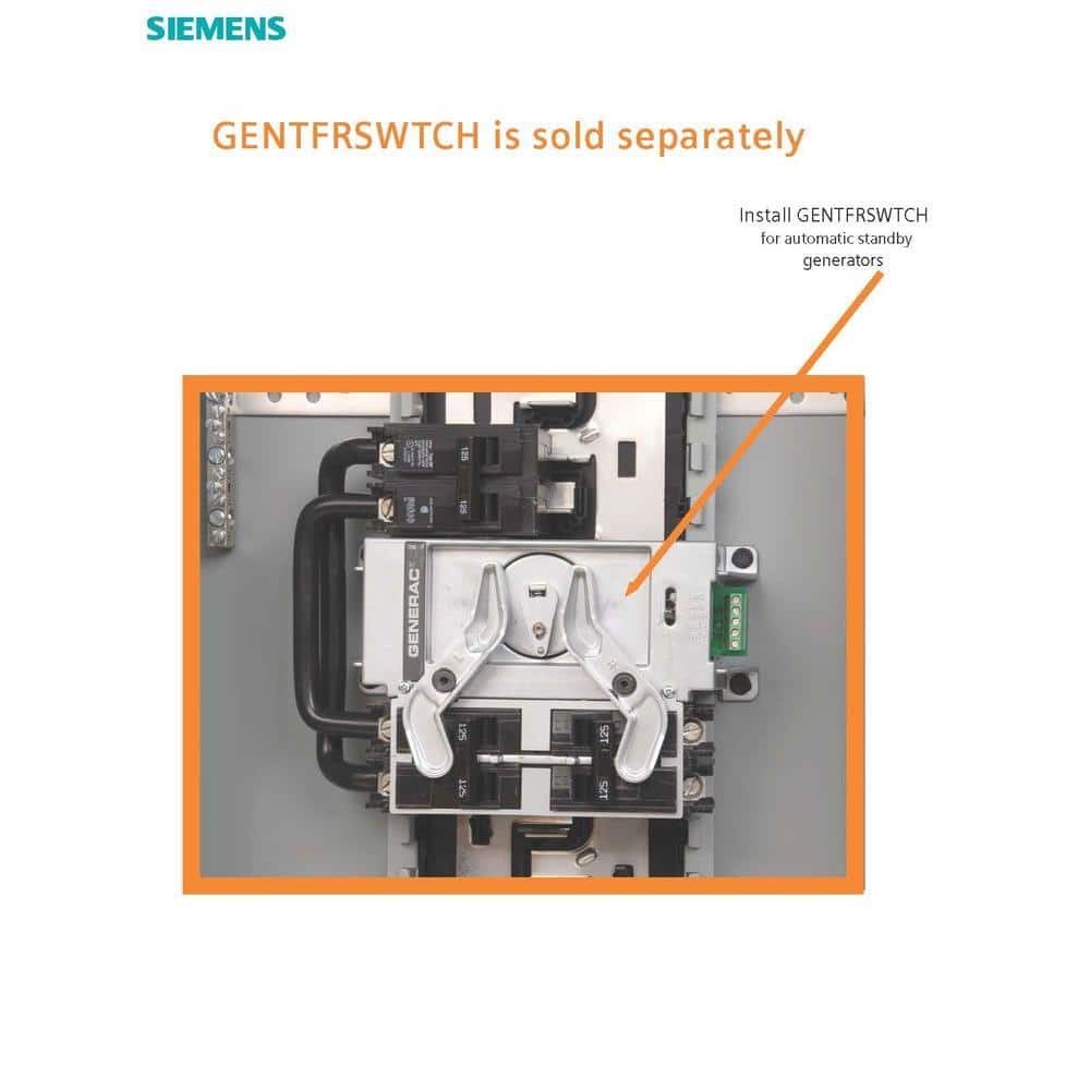 Siemens 200 Amp 30-Space 42-Circuit Main Breaker Generator Ready Outdoor Load Center, model W3042B1200GEN, generator transfer-switch installation detail