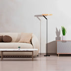 63" Black & Wood LED Floor Lamp, 500 Lumens