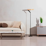 63" Black & Wood LED Floor Lamp, 500 Lumens