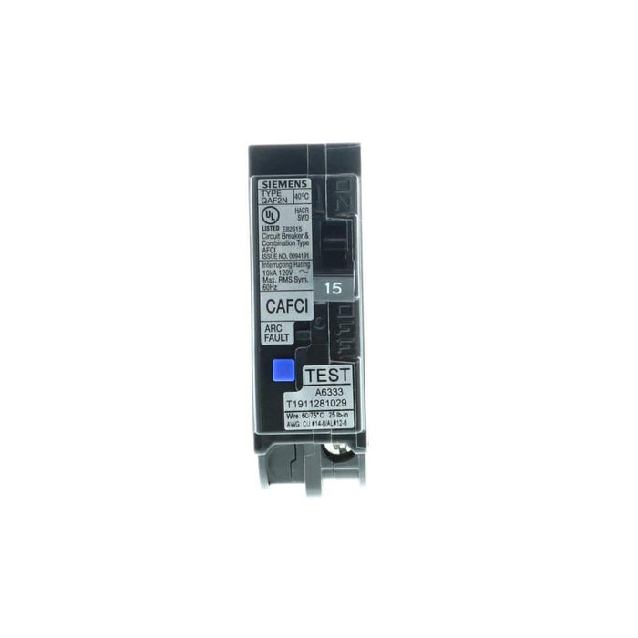 Siemens 1-Pole Combination AFCI Plug-On Neutral Circuit Breaker, model QA115AFCNP, product label detail