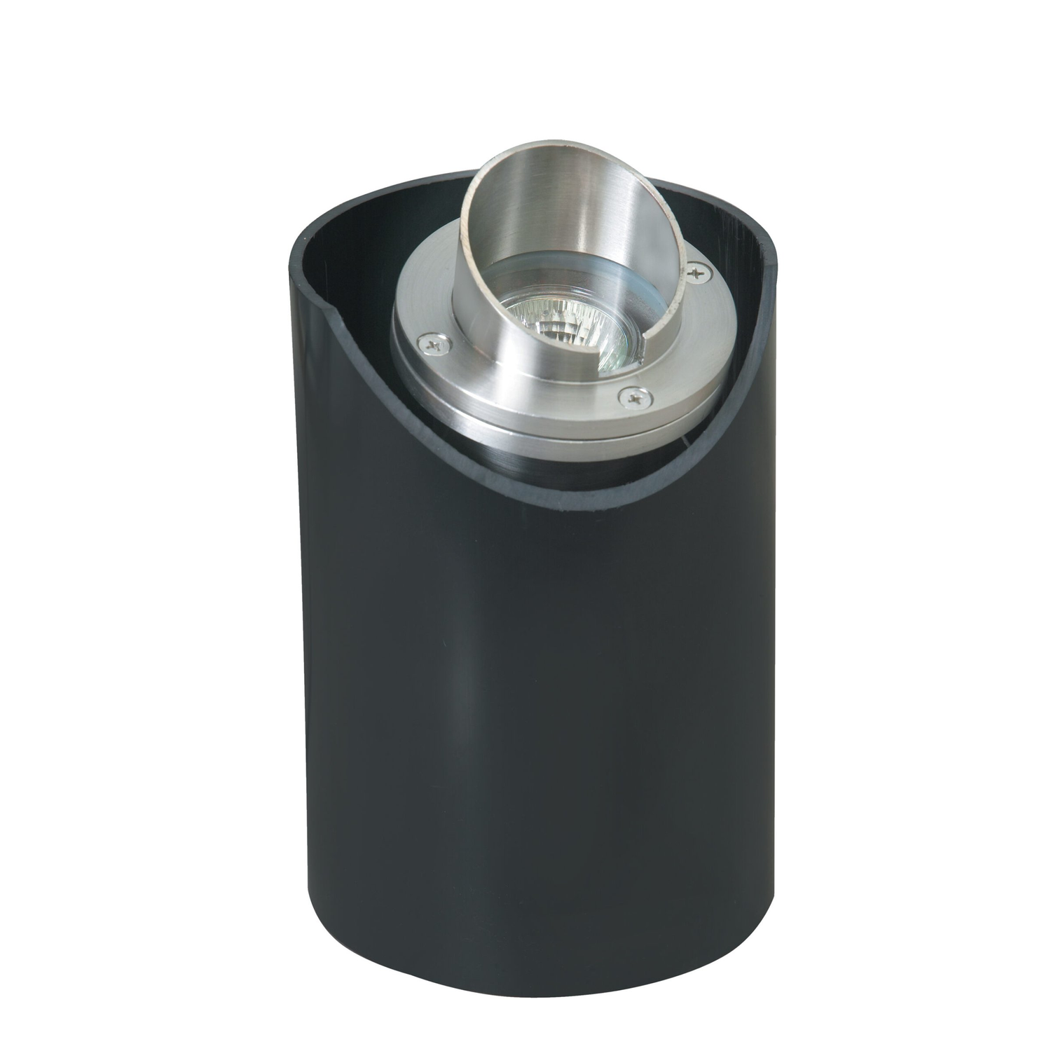 Stainless steel hooded shielded-sleeve well light, alternate view