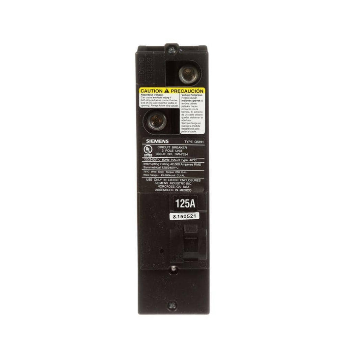 Siemens Type QSH Multi-Family Main Breaker, model QSH2125, product label detail