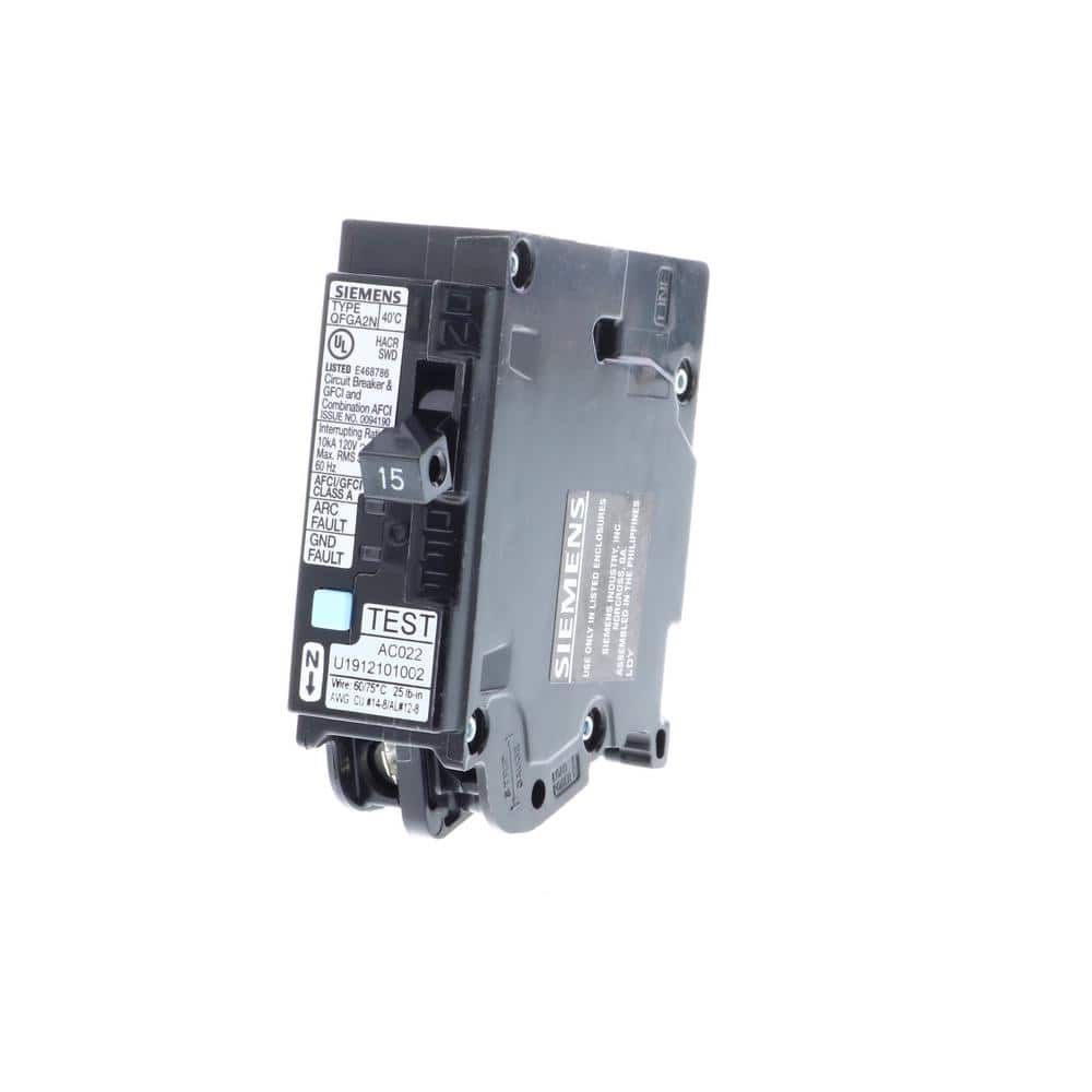 Siemens 1-Pole Dual Function Plug-On Neutral Circuit Breaker, model Q120DFNP, product label detail, image 3