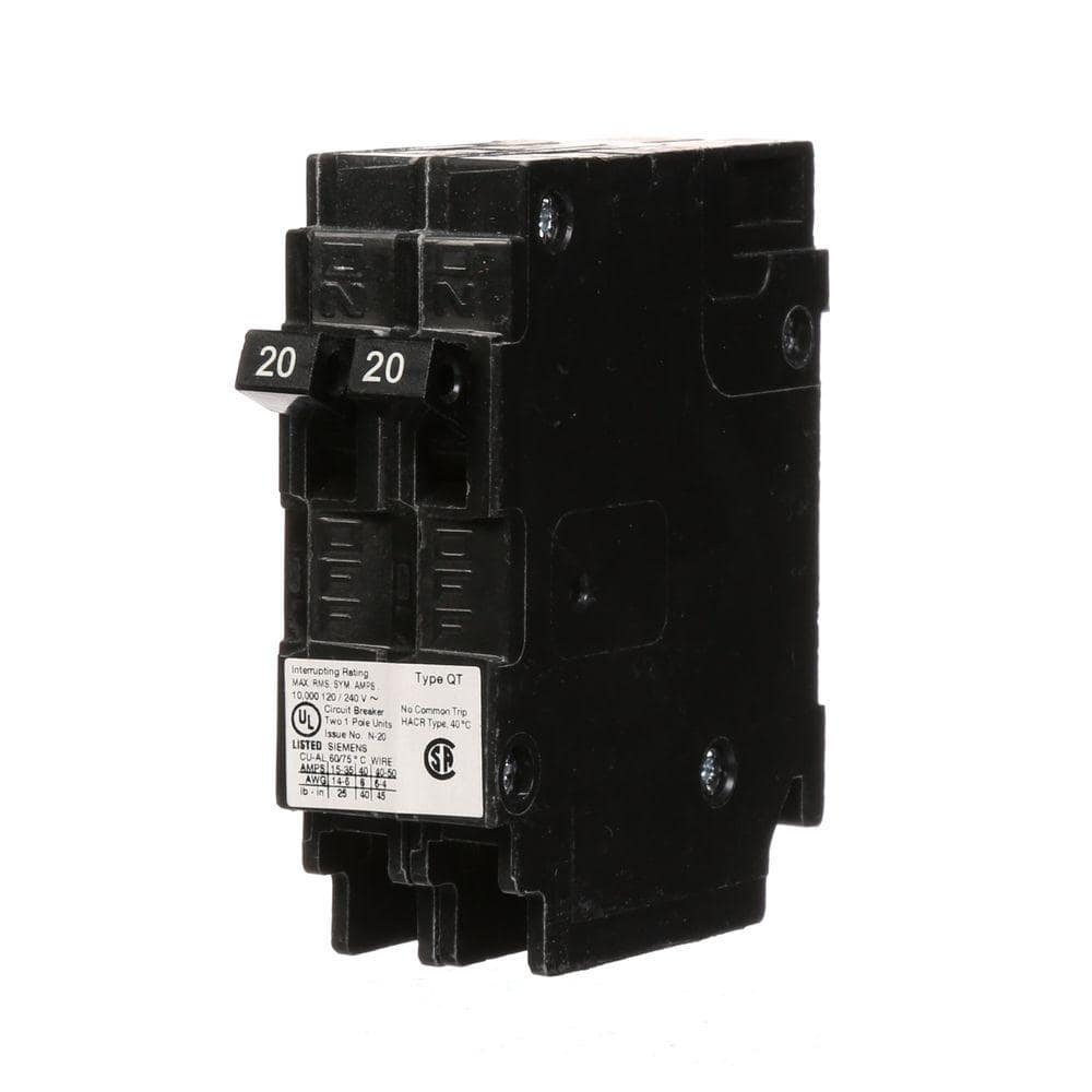 Siemens Type QT Tandem Non-Current Limiting Circuit Breaker, model Q2020NCU, product label detail, image 3