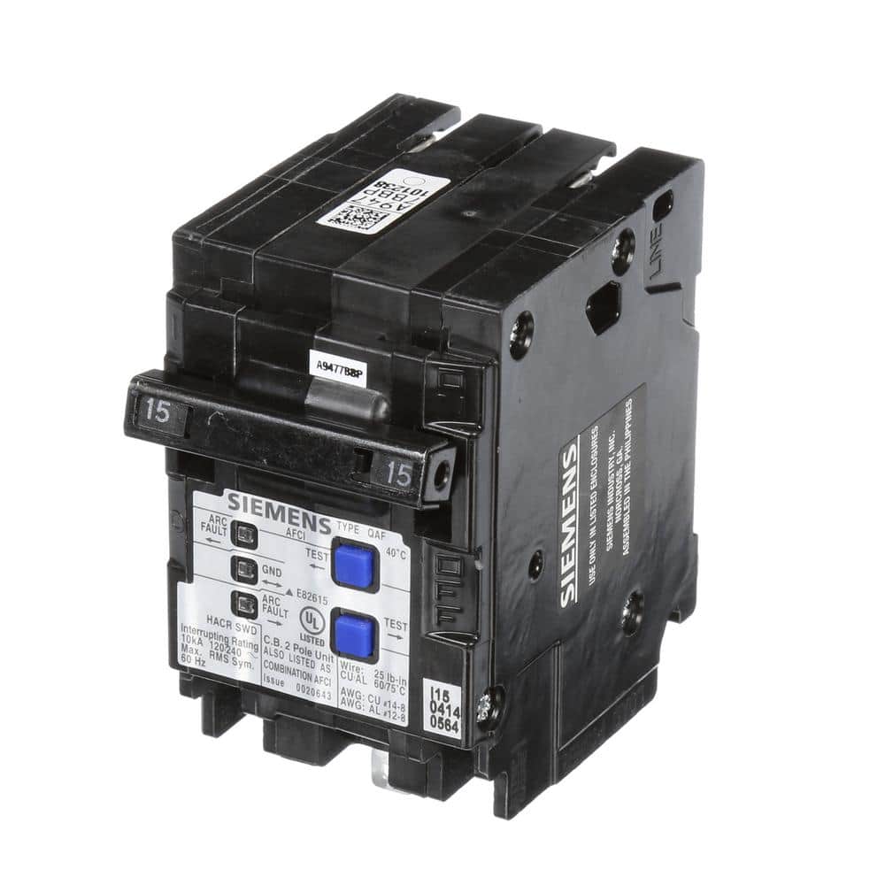 Siemens 2-Pole Combination AFCI Circuit Breaker, model Q220AFCP, product label detail, image 6