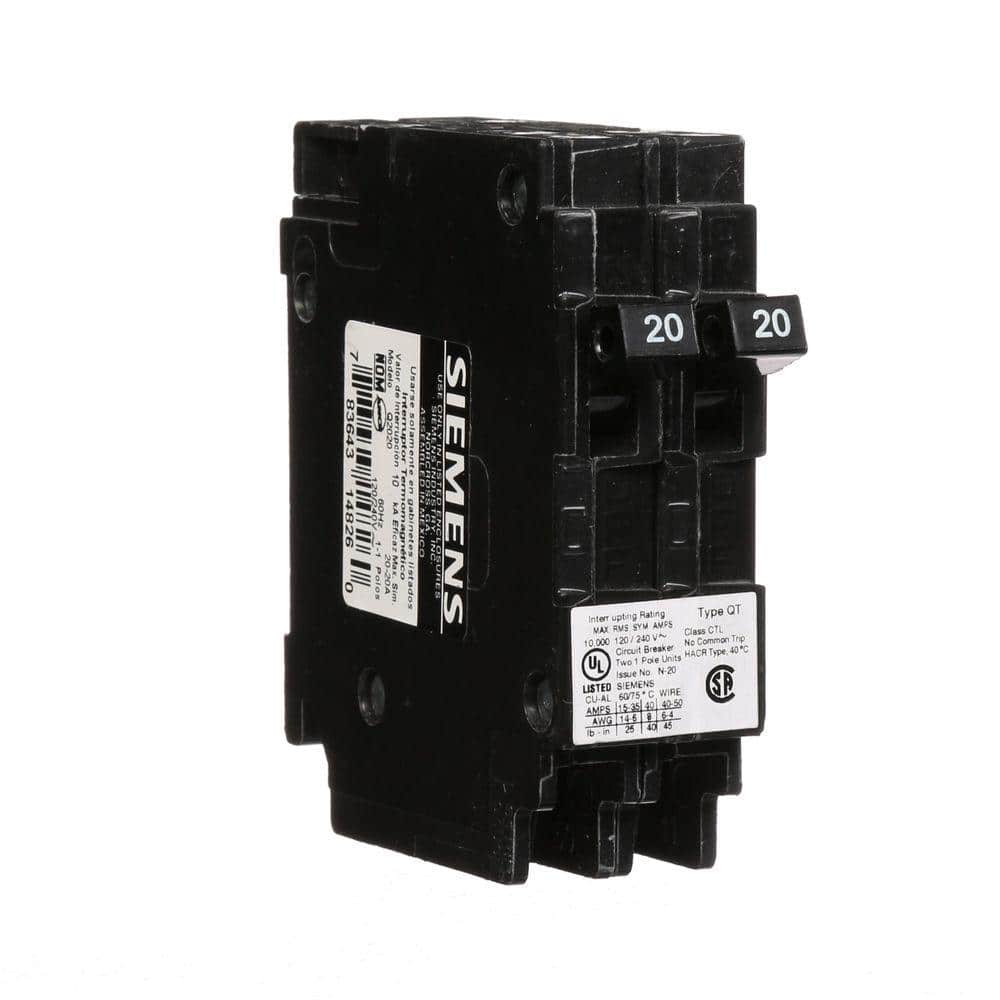 Siemens Type QT Tandem Circuit Breaker, model Q2020U, product label detail, image 10