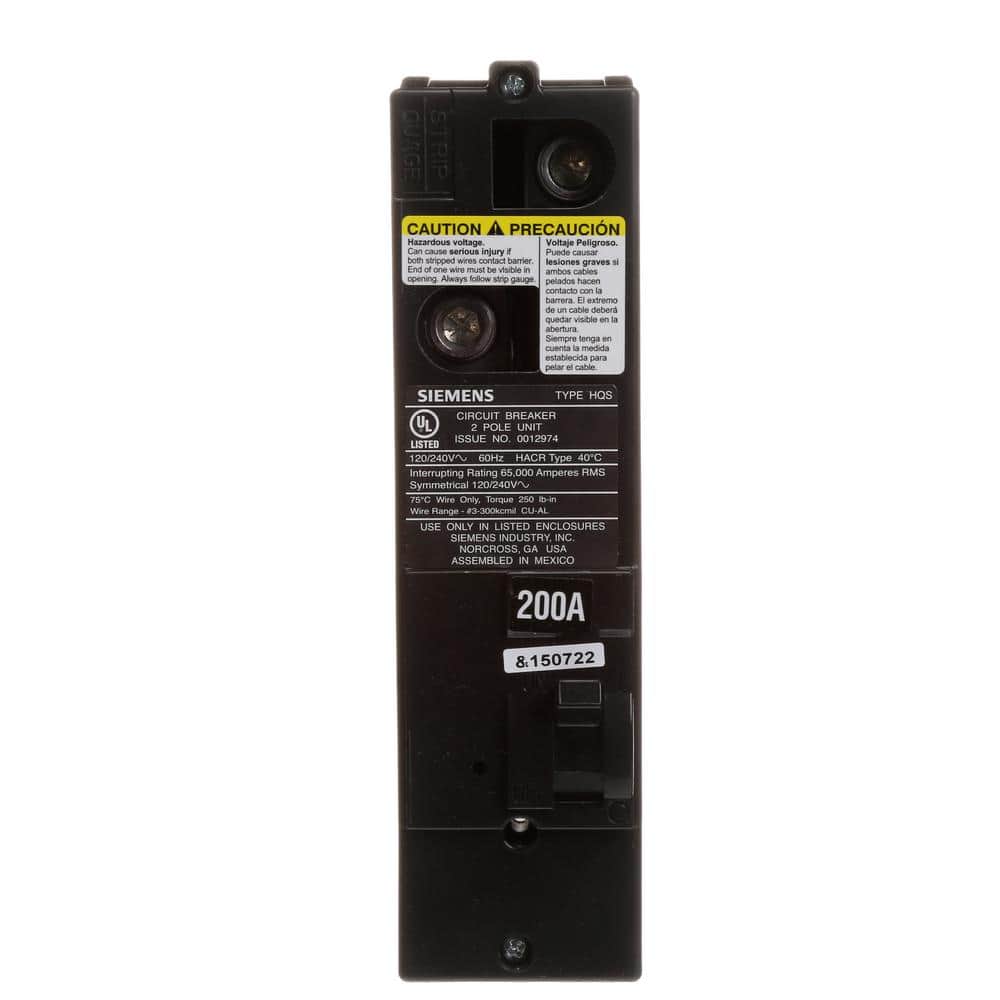 Siemens Type QS Multi-Family Main Breaker, model QS2200HH, product label detail