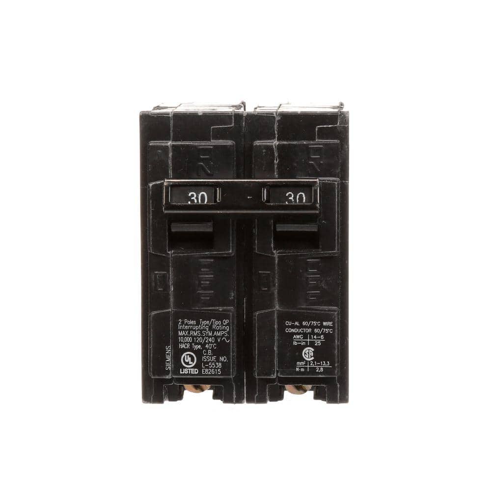 Siemens 30 Amp Double-Pole Type QP Circuit Breaker, model Q230U, product label detail, image 2