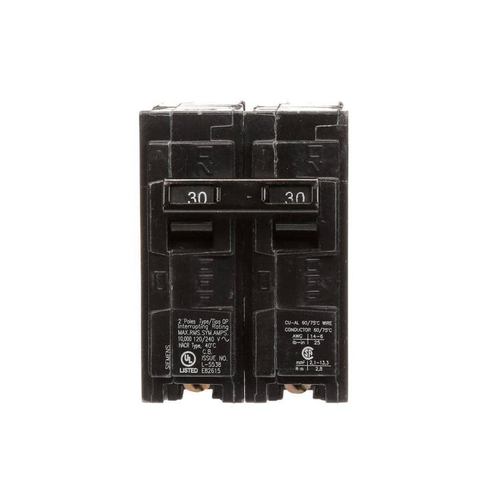 Siemens 30 Amp Double-Pole Type QP Circuit Breaker, model Q230U, product label detail, image 2