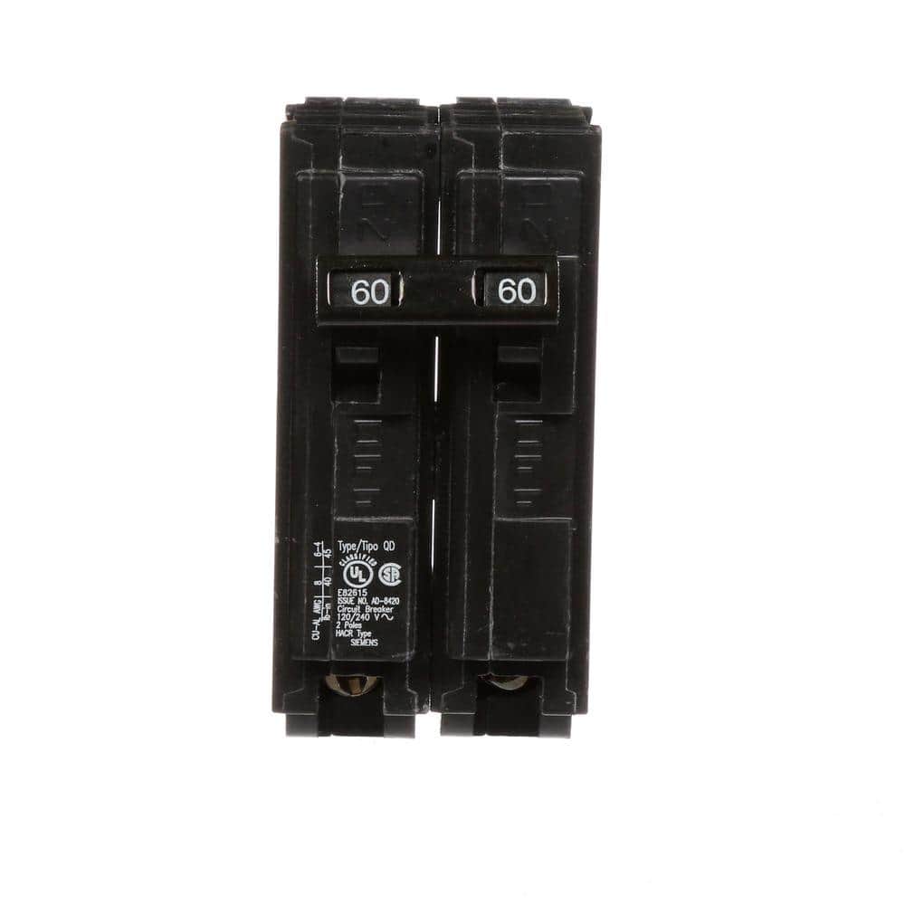 Siemens Type QD Double-Pole Replacement Circuit Breaker, model D260, product label detail