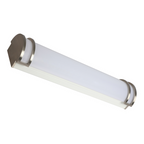 Brushed-nickel short tube vanity light isolated unlit perspective
