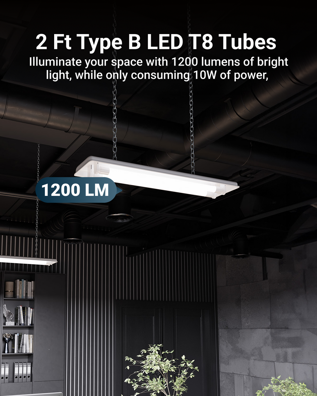 T8 LED Tube, 2ft, Frosted Glass, Bypass, Type B, 10W, Single/Double Ended, 1200 Lumens