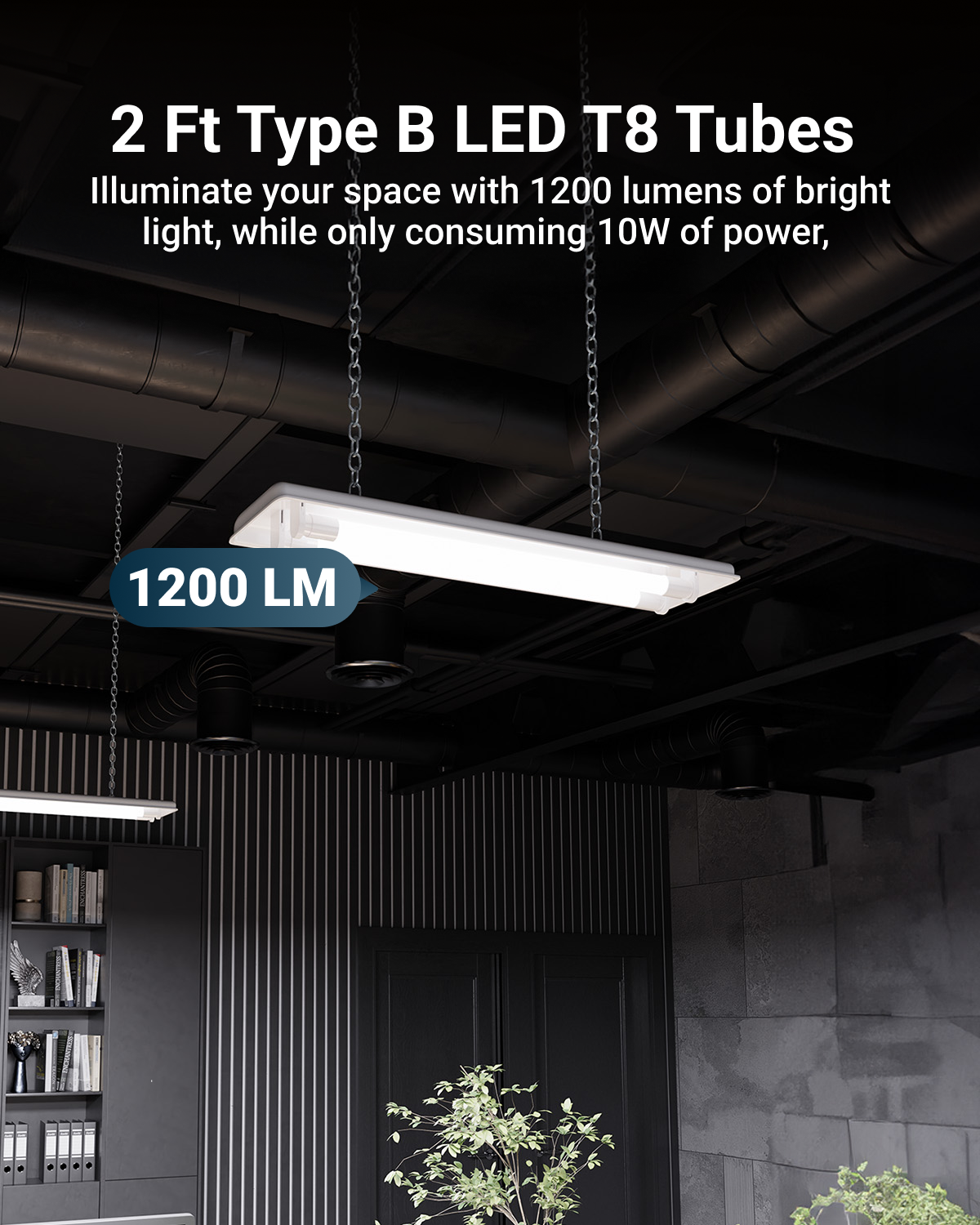 T8 LED Tube, 2ft, Frosted Glass, Bypass, Type B, 10W, Single/Double Ended, 1200 Lumens