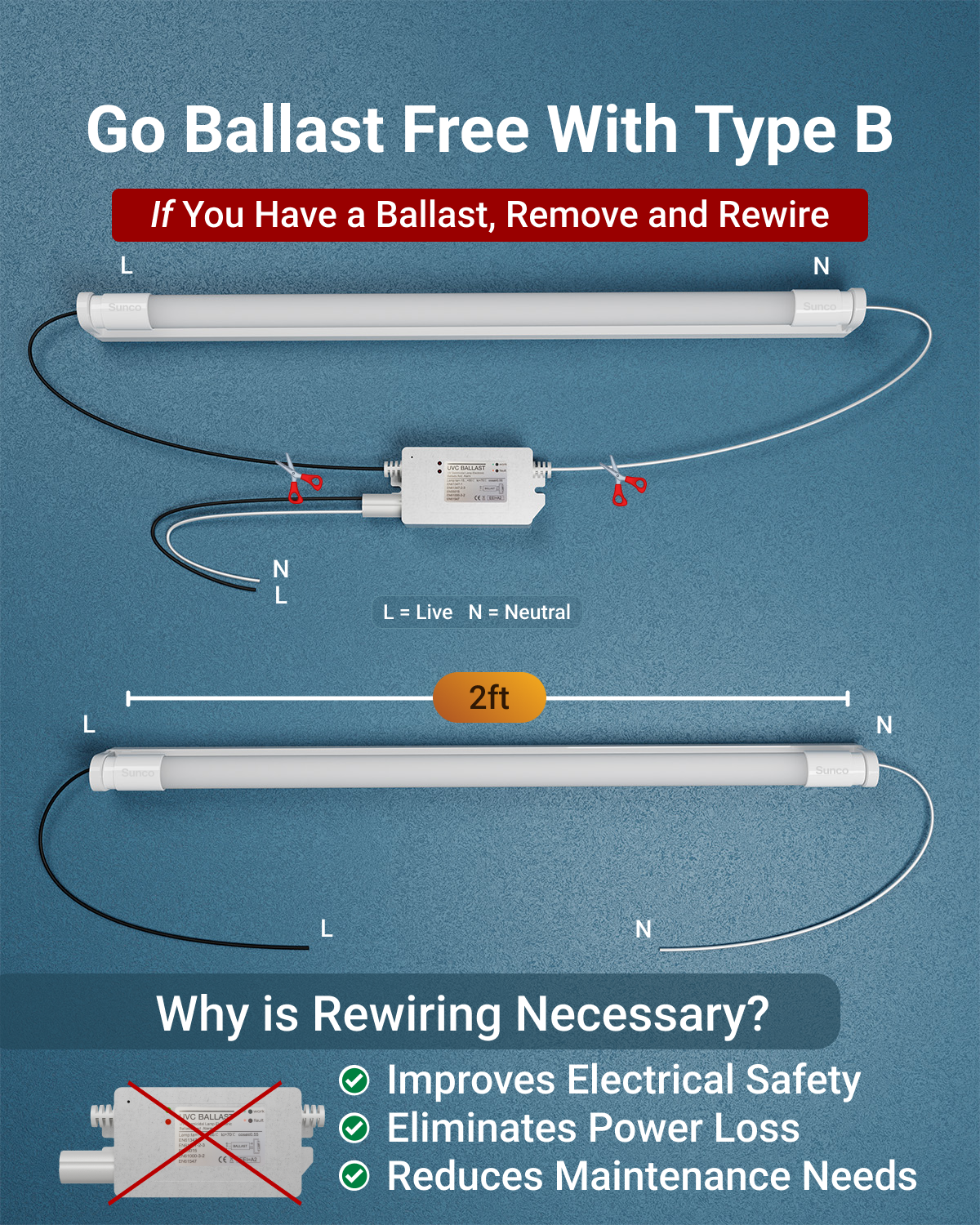 T8 LED Tube, 2ft, Frosted Glass, Bypass, Type B, 10W, Single/Double Ended, 1200 Lumens