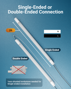 T8 LED Tube, 2ft, Frosted Glass, Bypass, Type B, 10W, Single/Double Ended, 1200 Lumens