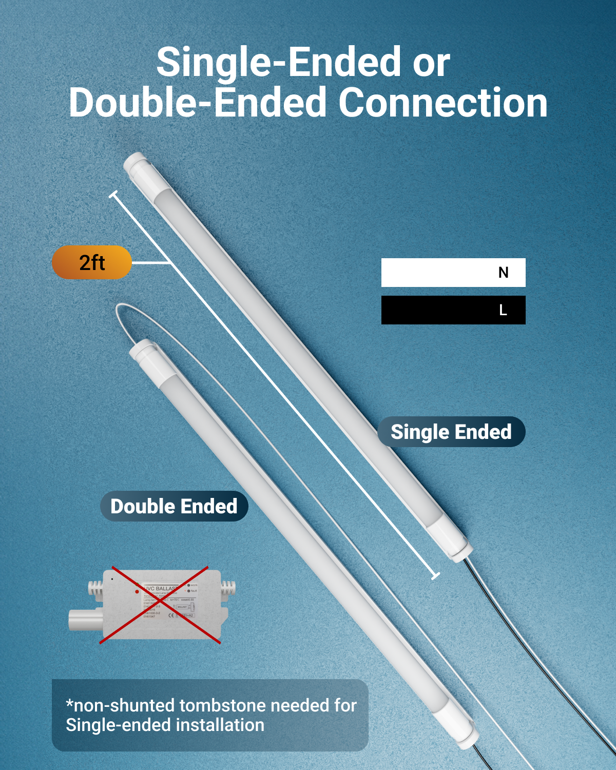 T8 LED Tube, 2ft, Frosted Glass, Bypass, Type B, 10W, Single/Double Ended, 1200 Lumens