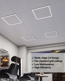 High efficiency edge-lit design fits standard grid ceilings.