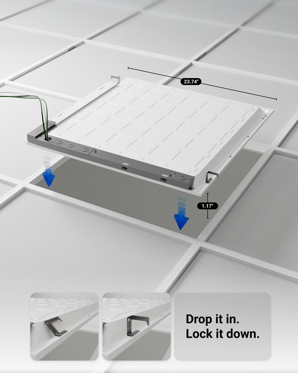 The panel’s slim, lightweight design ensures a quick and easy installation and reduces long-term maintenance with no buzzing of flickering.