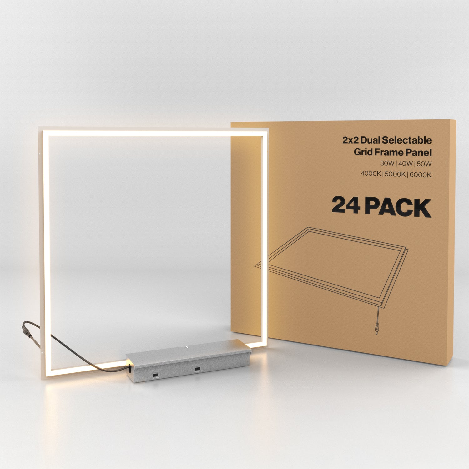 LED Grid Frame Ceiling Light, 50W/40W/30W, 2x2, Selectable Wattage & CCT, 5500 Lumens