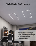 High efficiency edge-lit design fits standard grid ceilings.