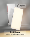 The panel includes an emergency battery with a duration time of 90 minutes, giving occupants additional time to make their exit. 