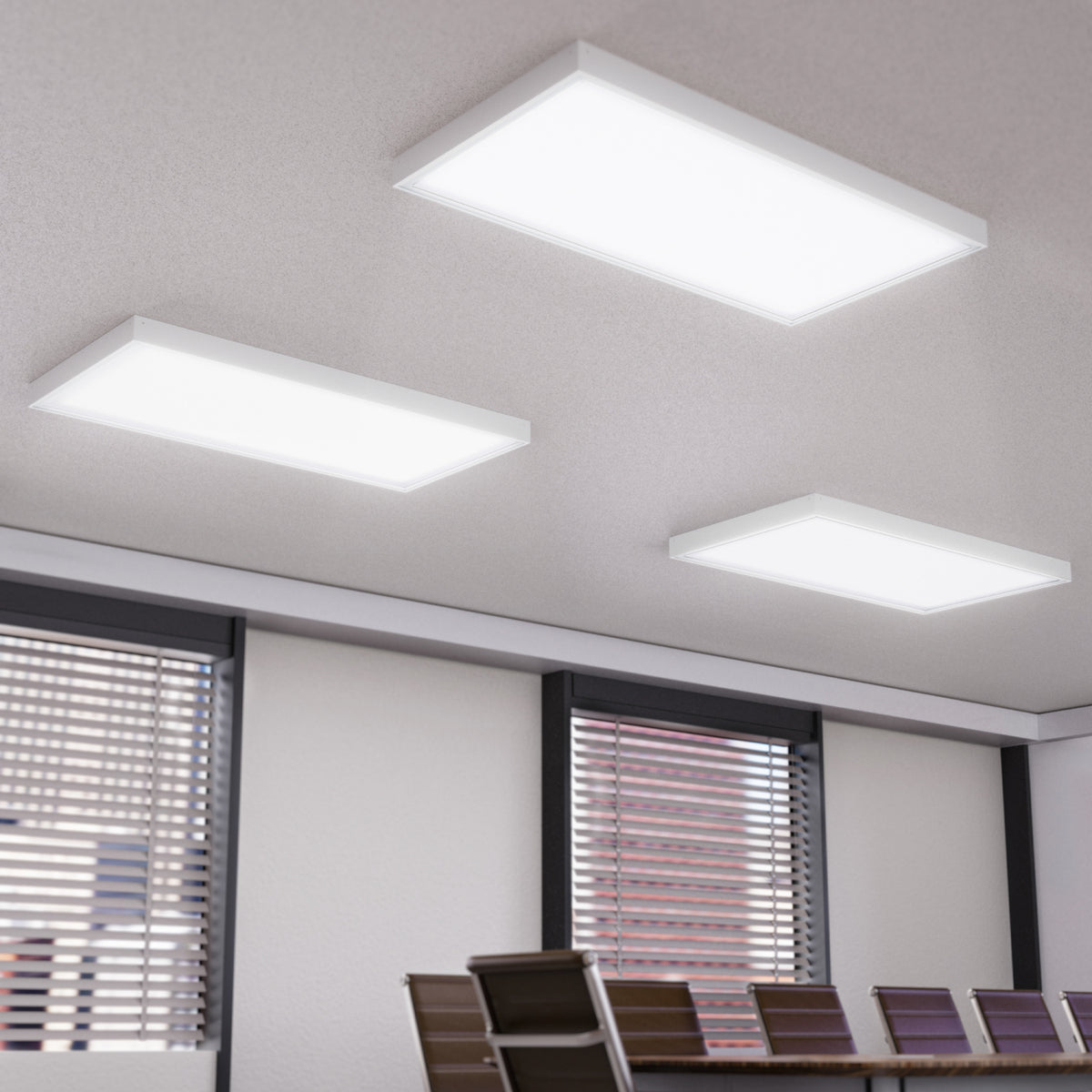 The panel can be installed into a drop ceiling, utilized with a surface mounting kit, or suspended from the ceiling with a suspension kit. 