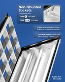 Non-shunted sockets compatible with Type B and Type A+B T8 tubes, with ballast-use warning callouts