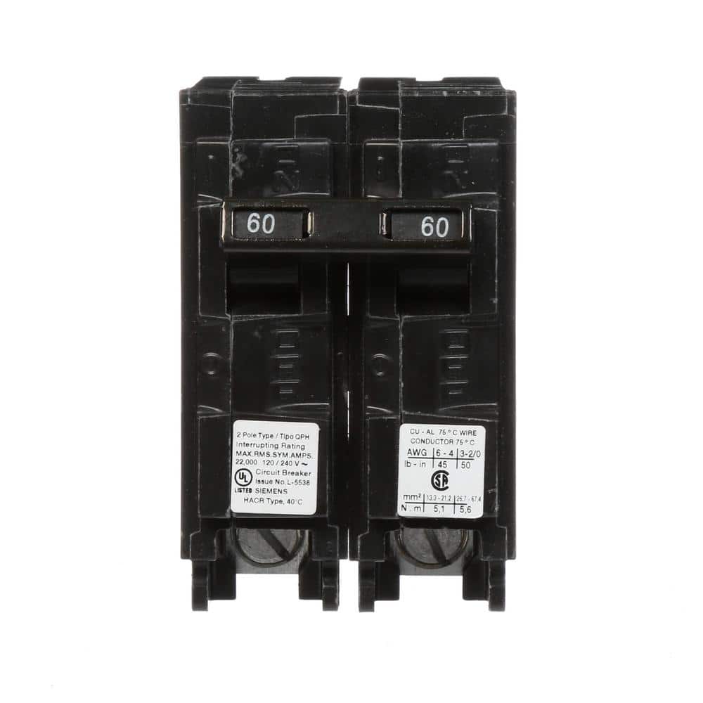 Siemens Type QPH Double-Pole 22kA Circuit Breaker, model Q2100H, product label detail