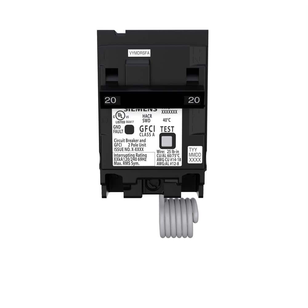 Siemens QPFB 2-Pole GFCI Circuit Breaker, model Q220GFP, product label detail, image 4