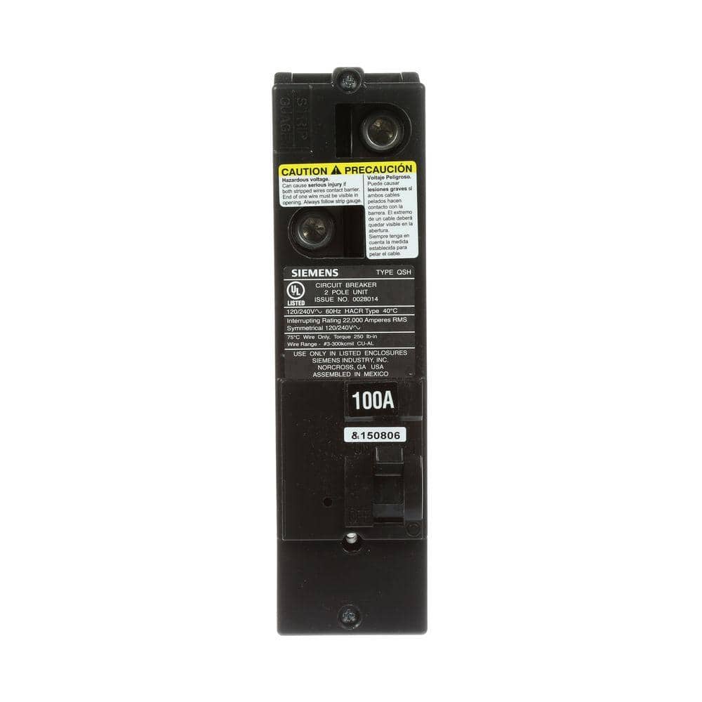 Siemens Type QS Multi-Family Main Breaker, model QS2100H, product label detail