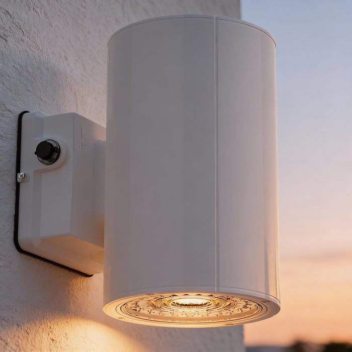 White Cylinder LED Wall Sconce, 38W/31W/19W, Dusk to Dawn Photocell , 5500 Lumens