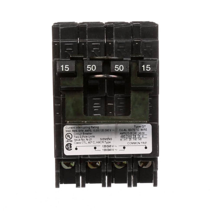 ORIGINAL : Siemens Type QT Quadplex Circuit Breaker, model Q21550CT2, product label detail
