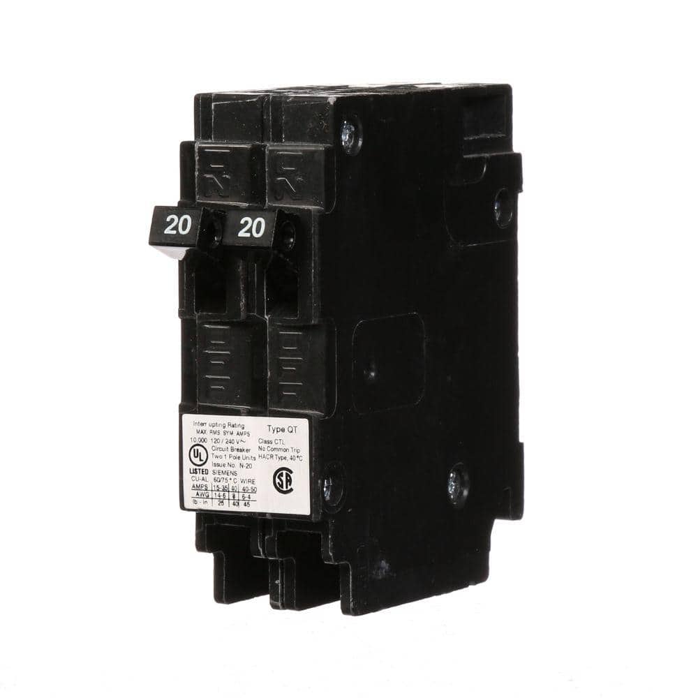 Siemens Type QT Tandem Circuit Breaker, model Q2020U, product label detail, image 3