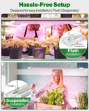 Follow our installation guide for a quick and easy setup for your indoor farming. Mounting hardware is included (5' Plug-in Cord | 24" Pull Chain Switch). 