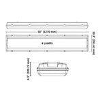 4-foot Vapor Tight Light Fixture - LED Ready - 4-Lamp - Non-Shunted - Double Ended - 120-277V - IP65 Waterproof - UL Certified - Replaces Traditional Fluorescent Fixtures - Dimension