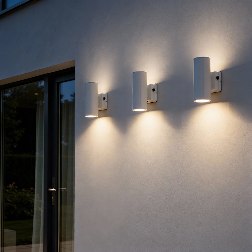 White Cylinder LED Wall Sconce, 20W/16W/10W, Dusk to Dawn Photocell , 2800 Lumens