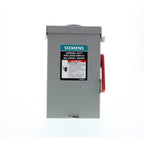 Siemens General Duty 30 Amp 2-Pole 3-Wire 240-Volt Fusible Outdoor Safety Switch, model GF221NRAU, product label detail, image 1