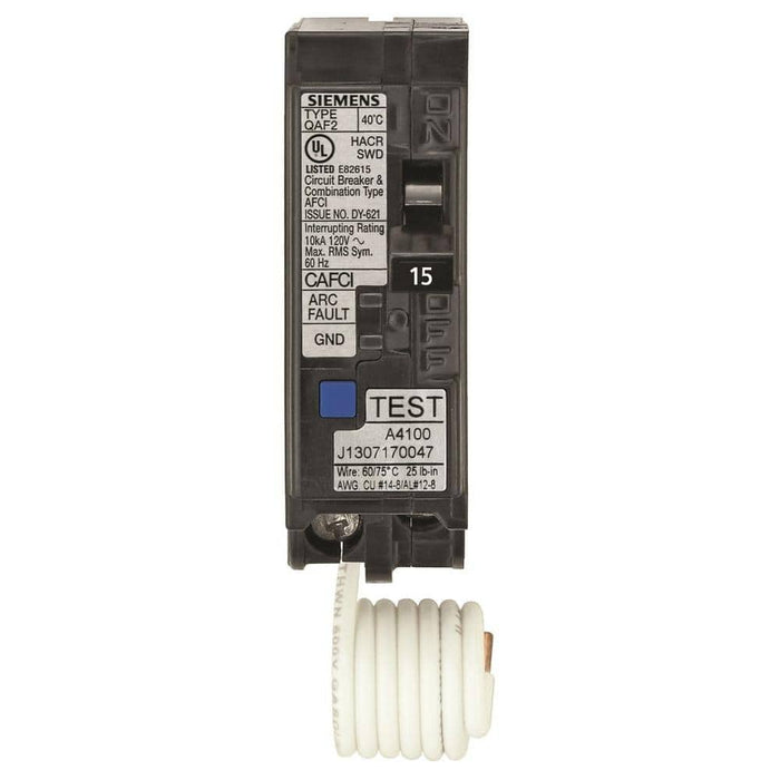 Siemens combination AFCI circuit breaker, product label detail