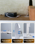 Installation is simple and quick. Fits soffit, double drywall ceilings, and ceiling spaces that are as large as 2".