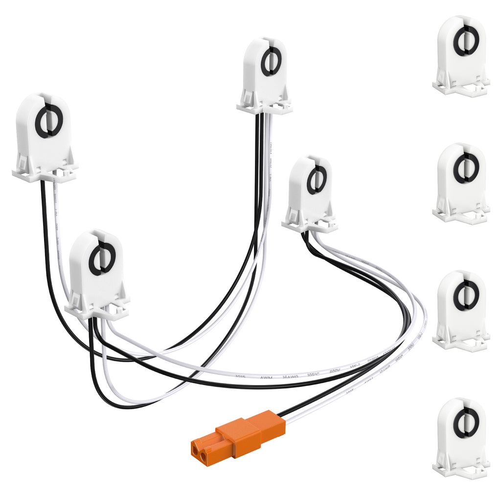 The T8 Tombstone Wiring Harnesses are compatible with most Hybrid and Type B T8 Tube sockets.