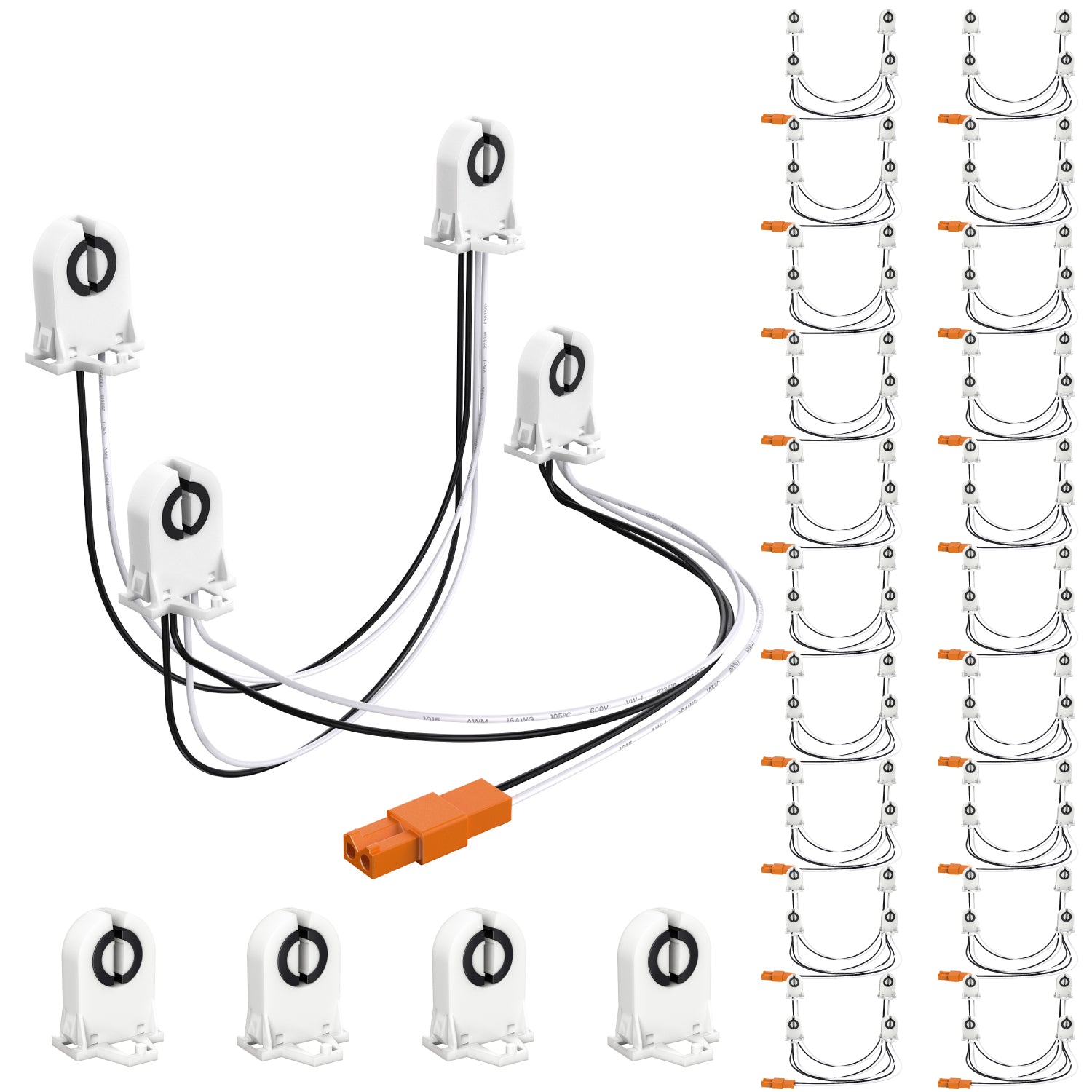 Wiring Harness for 4 Single-End, Non-Shunted Tombstones, T8 Socket