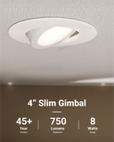 Recessed LED Lighting, 4 Inch, Slim Gimbal, Selectable CCT, 850 Lumens