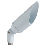White hooded directional bullet landscape light, angled view