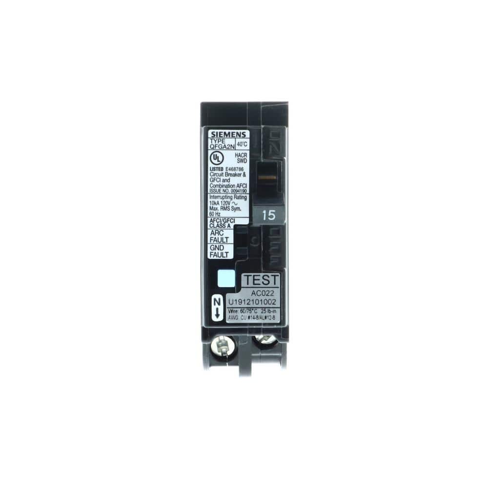 Siemens 1-Pole Dual Function Plug-On Neutral Circuit Breaker, model Q115DFNP, product label detail