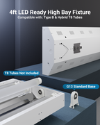 The fixture is compatible with both single-end and double-end direct wire lamps, providing flexibility in lamp selection.