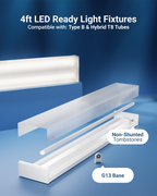 The fixture is compatible with both single-end and double-end direct wire lamps, providing flexibility in lamp selection.