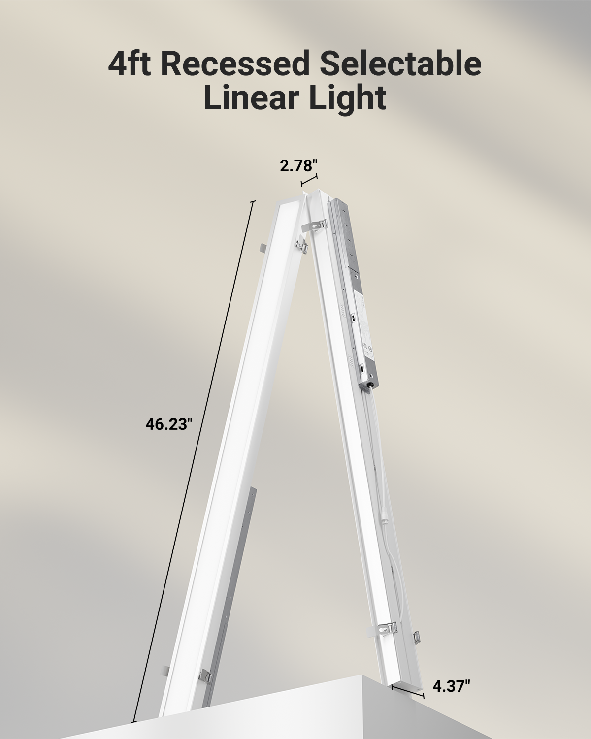 4ft LED Recessed Linear Light, 40W/35W/30W/25W/20W , Selectable Wattage & CCT, 5000 Lumens