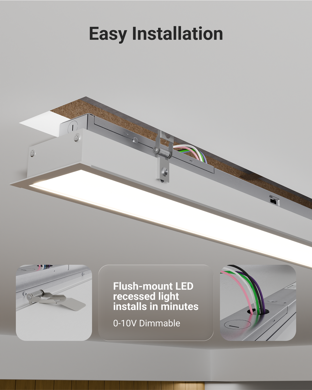 4ft LED Recessed Linear Light, 40W/35W/30W/25W/20W , Selectable Wattage & CCT, 5000 Lumens